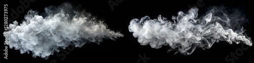 Two clouds of smoke are shown side by side. The smoke is white and billowing, creating a sense of movement and energy. The image conveys a feeling of excitement or anticipation