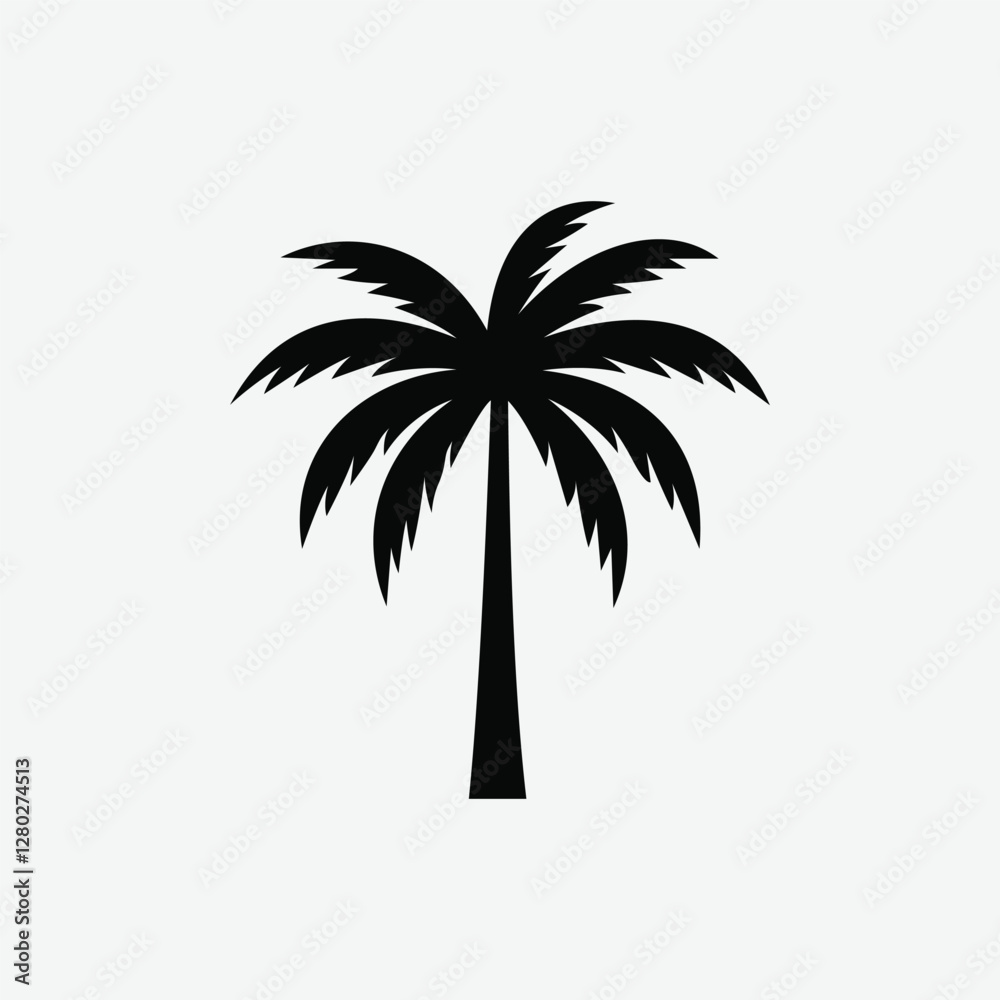 Obraz premium Explore our clean, minimalist palm tree logo design in vector silhouette style. Perfect for branding, this modern logo features bold lines and tropical vibes, ideal for a variety of business needs.