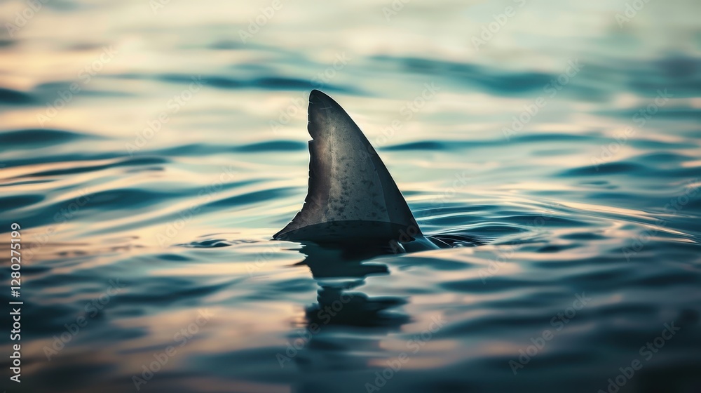 Fototapeta premium Shark Fin Breaks Surface, Signaling a Predator's Presence
