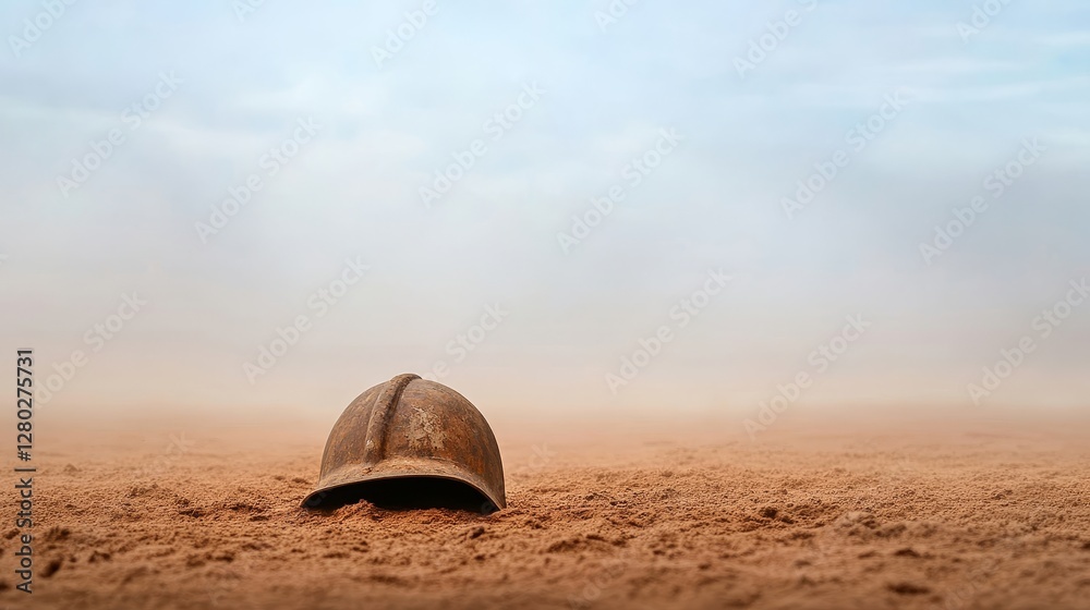 Abandoned Hard Hat on Dusty Ground in an Empty Construction Site Abandoned Hard Hat on Dusty Ground in an Empty Construction Site