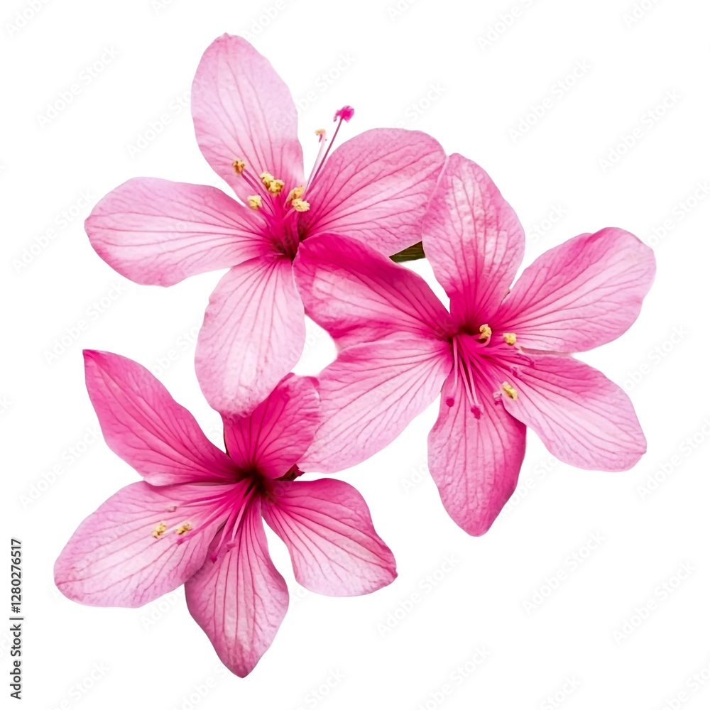Fototapeta premium Three purple cosmos flowers, isolated on a transparent background.