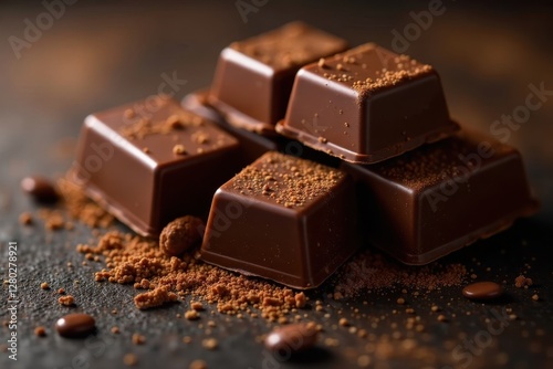 Dark chocolate candy, rich brown hue, textured surface, sweet, dark chocolate, studio shot