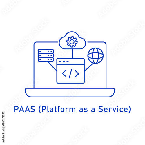Cloud Computing and PaaS: Technology, Infrastructure, and Business Applications - Editable Stroke Line icon