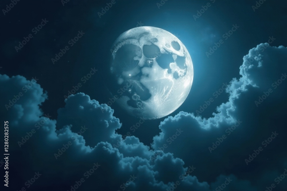Ominous full moon shrouded by dark, swirling clouds , eerie, dark, night Ominous full moon shrouded by dark, swirling clouds , eerie, dark, night