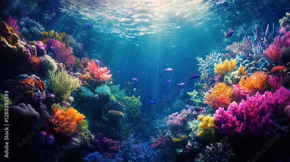Obraz premium Underwater scene with coral reef conservation efforts, vibrant colors 