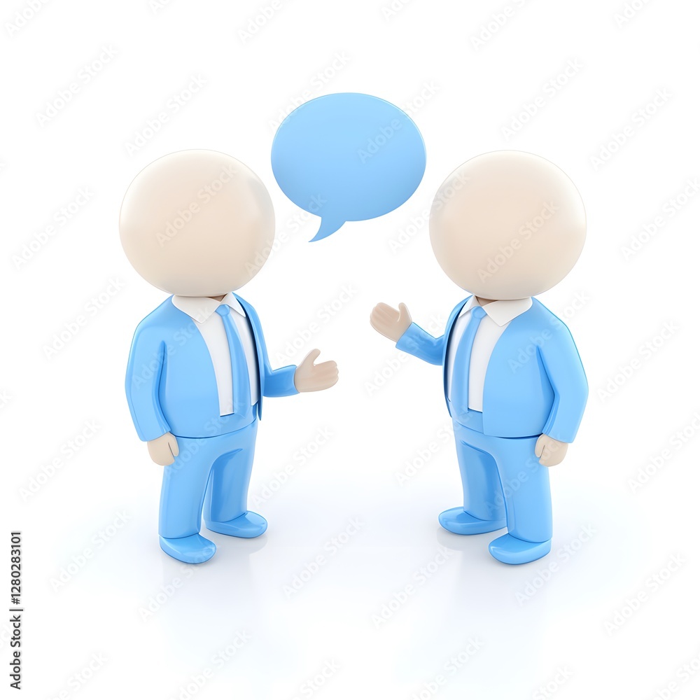 Two animated figures discussing a business conversation with speech bubbles Two animated figures discussing a business conversation with speech bubbles