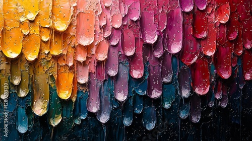 Colorful water droplets create abstract art in vibrant gradient studio digital artwork close-up visual harmony