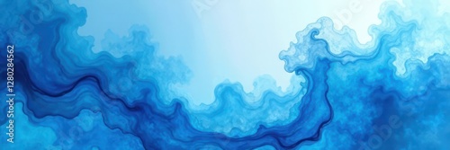 Swirling blue azure watercolor, abstract texture , vibrant, soft, ocean
