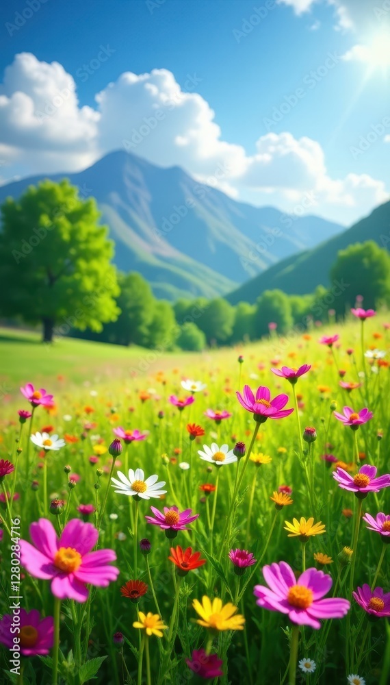 A profusion of colorful wildflowers blankets a sun-drenched meadow , blossom, outdoor A profusion of colorful wildflowers blankets a sun-drenched meadow , blossom, outdoor
