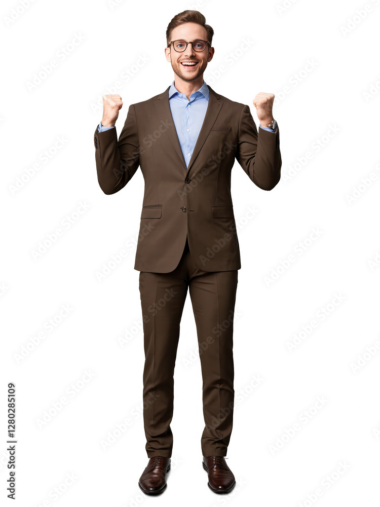 Man with glasses, looking excited, arms open, direct lighting, transparent background. Man with glasses, looking excited, arms open, direct lighting, transparent background.