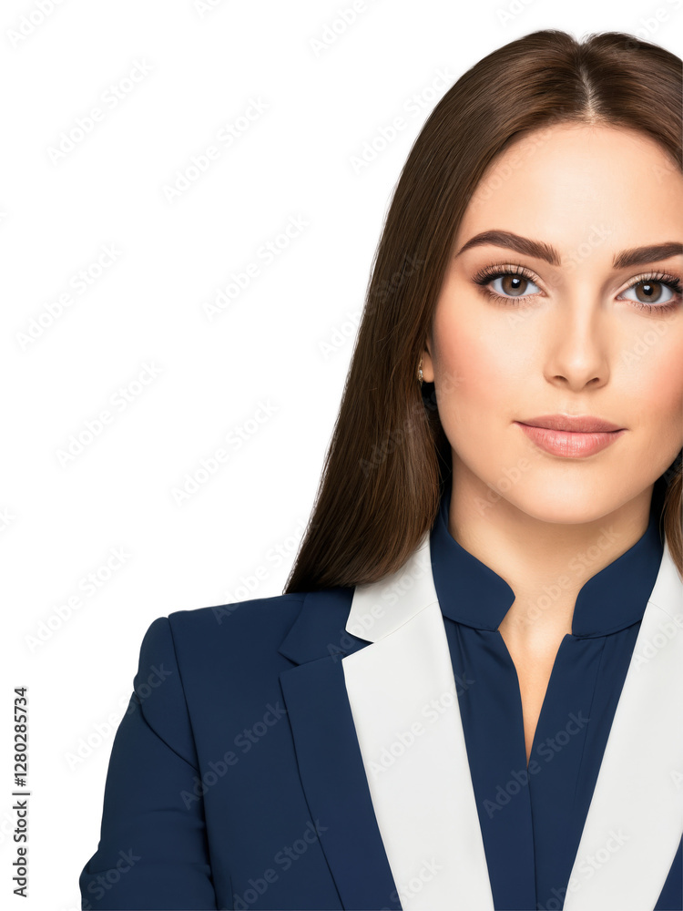 A professional Caucasian woman with medium-length brown hair, dressed in a navy blue suit and white shirt. Her friendly expression A professional Caucasian woman with medium-length brown hair, dressed in a navy blue suit and white shirt. Her friendly expression