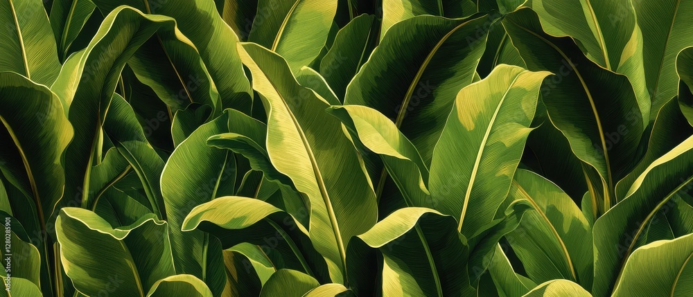 Fototapeta premium Lush green leaves densely packed together, showcasing vibrant textures and variations in shade, creating a rich, natural backdrop.