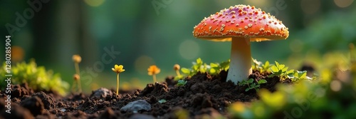 Soil and mycelium surrounding the phoenix mushroom, biology, mushroom, earthy