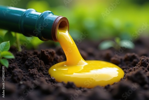 slimy yellow liquid leaking from hose into garden soil, hose, leak, growth