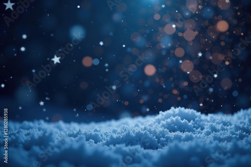 Sparkling snowflakes gently falling on a dark winter night background, snow, glitter