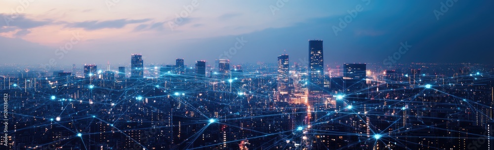 Fototapeta premium Futuristic city network at twilight