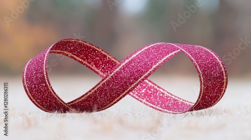 Decorative pink glitter ribbon display outdoor setting photography soft focus abstract art concept