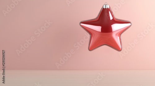 Decorative star ornament hanging against soft pink background home decor product photography minimalistic close-up