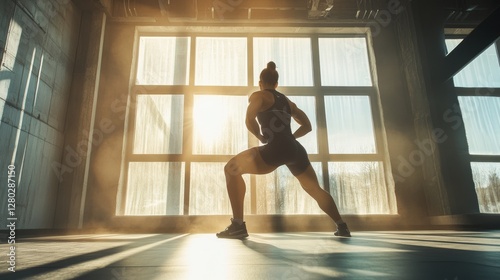 HIIT workout with squat thrusts in a spacious gym. Featuring explosive power and agility