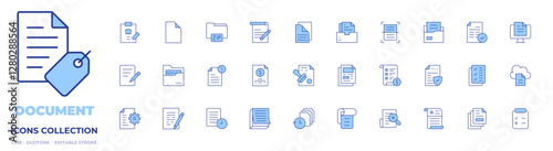 Document icons collection. Line Duotone style, editable stroke. documents, document, contract, writing, files, new document, file, price list, archive, scanner