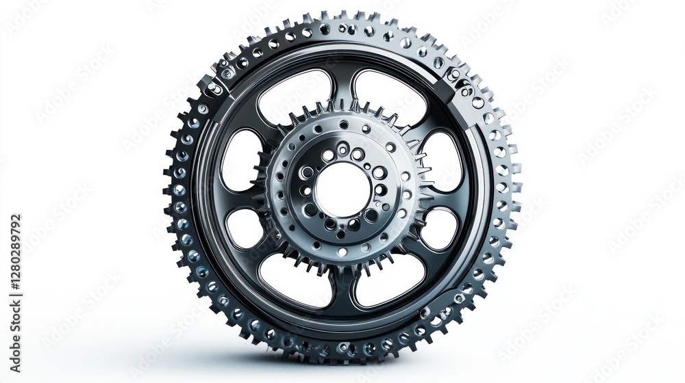 Close-up of a metallic gear with intricate details against a white background. Close-up of a metallic gear with intricate details against a white background.
