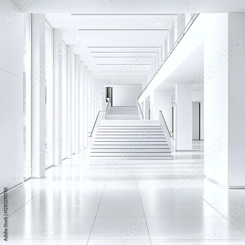 Modern Minimalist Interior Design of a Bright White Staircase