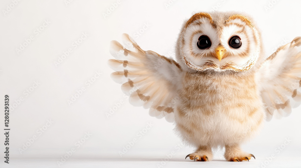 Obraz premium Fluffy owl flapping its wings, showcasing playful and cute demeanor
