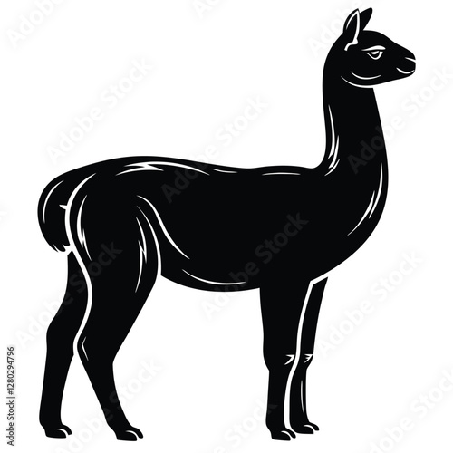 Black Llama Silhouette Vector Illustration: Simple Graphic of South American Camelid Animal in Elegant Minimalist Style, Isolated on White