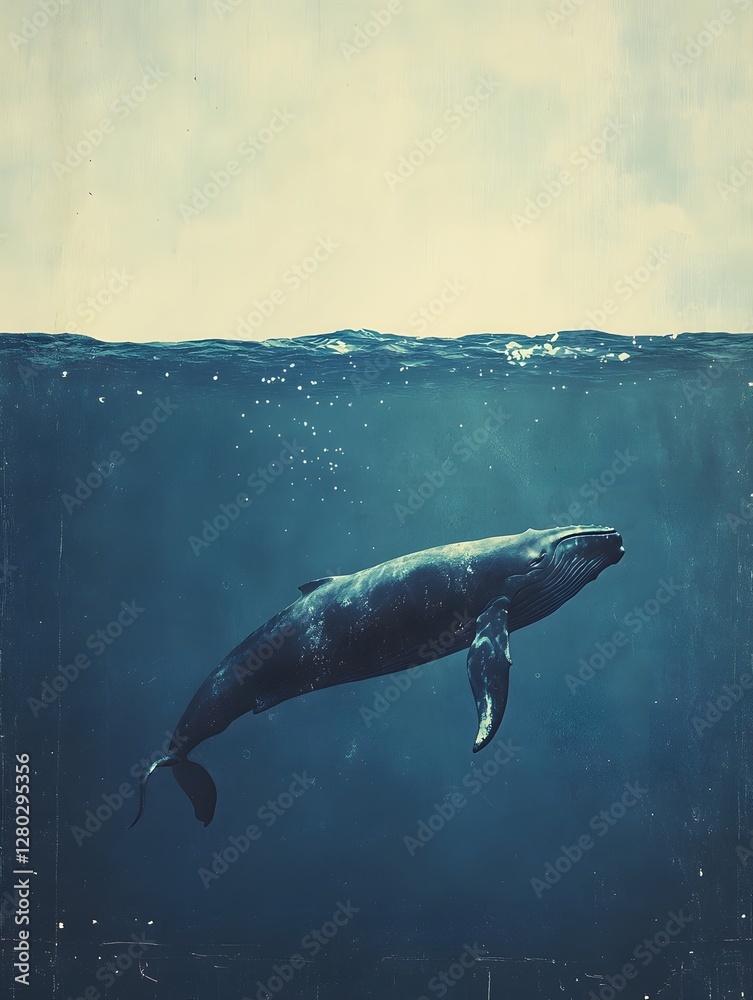 Fototapeta premium Giant whales swimming on the sea surface