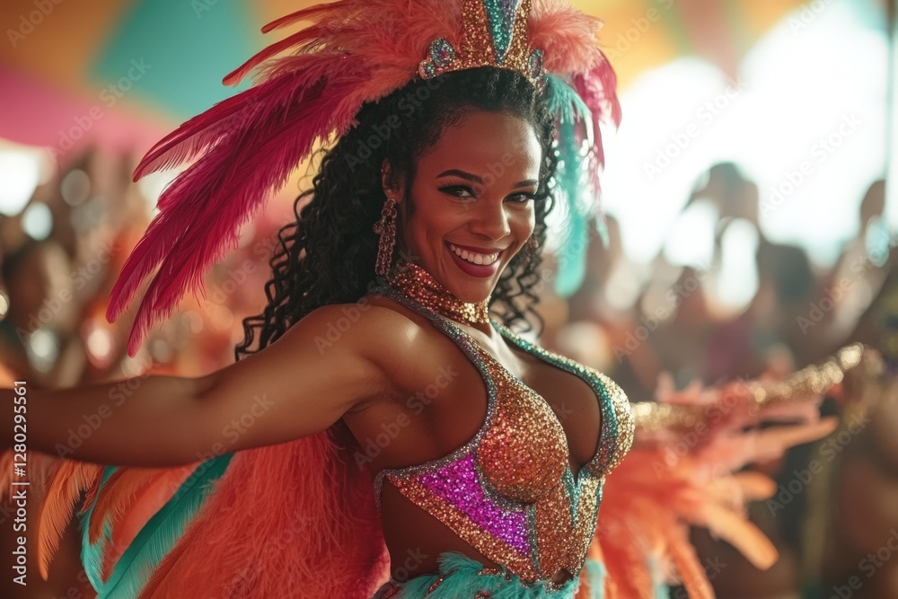 Beautiful Carnival Dancer with Amazing Feather Costume in Celebration Culture and Festive Spirit. Fictional Character Created By Generative AI Beautiful Carnival Dancer with Amazing Feather Costume in Celebration Culture and Festive Spirit. Fictional Character Created By Generative AI