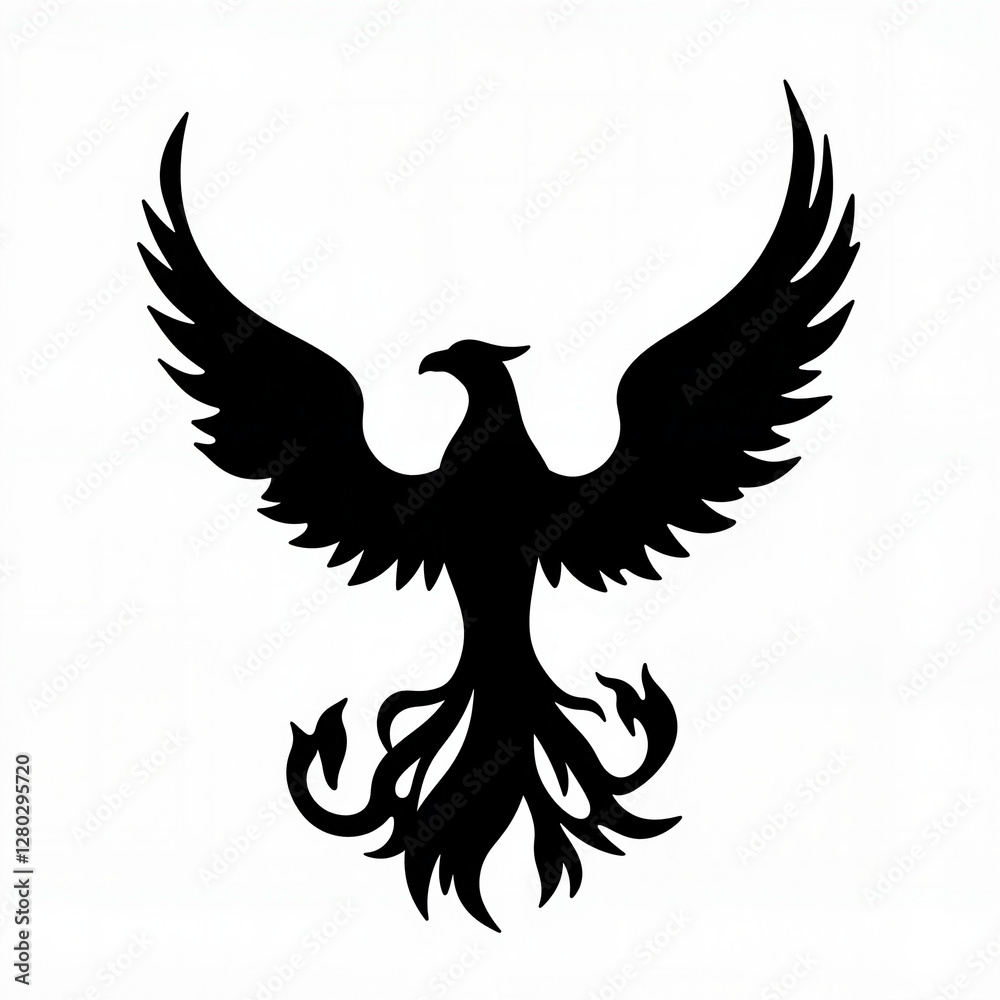 Obraz premium Silhouette of a phoenix rising from flames, mythical rebirth