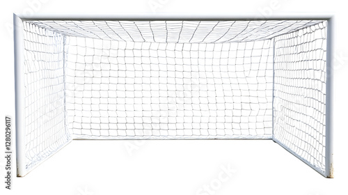 Empty soccer goal with net isolated on white background
