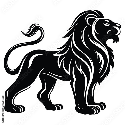 Majestic Black Lion Illustration: Regal Feline, Powerful Animal, Detailed Vector Graphic, Wildlife Art, Strong Symbol, Lion King Image