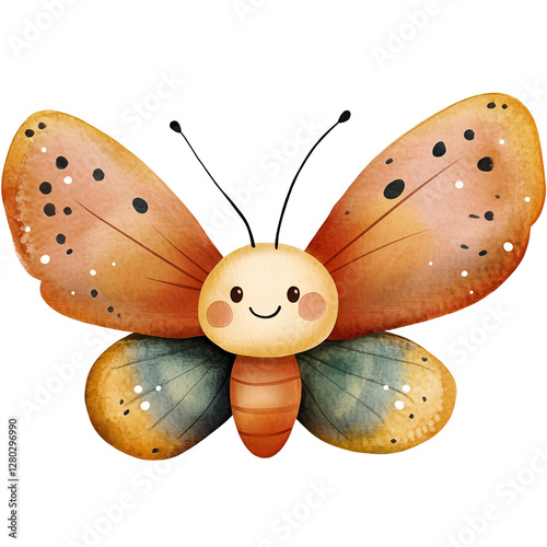 Happy orange butterfly watercolor illustration