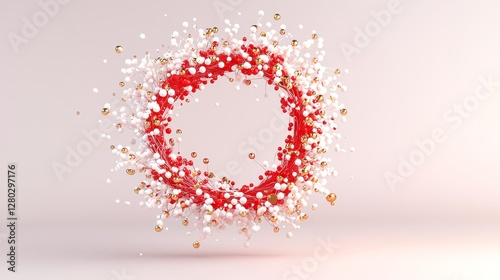 Dynamic red and white orb abstract art digital creation minimalist setting close-up view creative concept