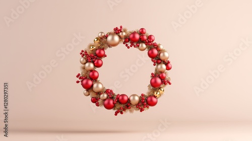 Festive christmas wreath decoration holiday home 3d render minimalist style front view seasonal cheer