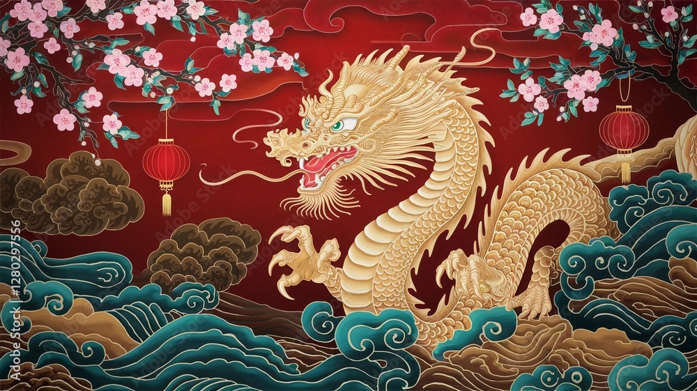 Obraz premium luxury red and gold chinese dragon new year background. Year of snake.
