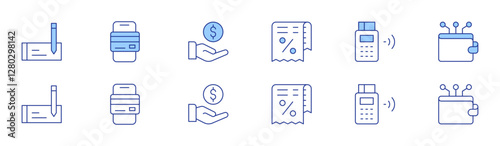 Payment icon set in two styles, Duotone and Thin Line style. Editable stroke. bank, bill, credit card, edc, ewallet, payment