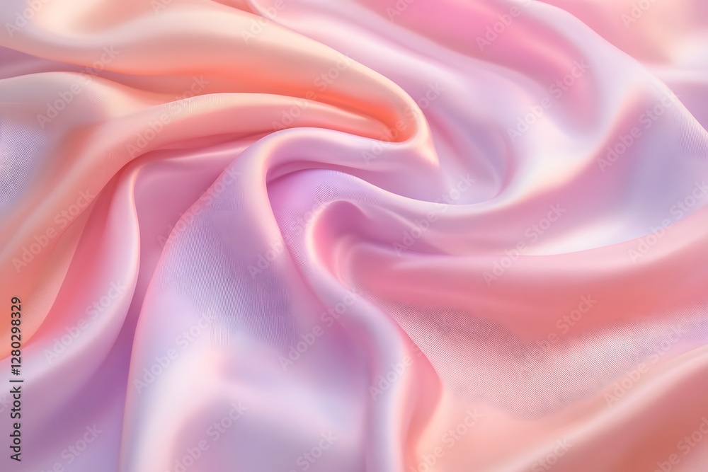 Obraz premium Soft Pastel Silk Fabric with Romantic Heart Patterns and Shimmering Waves