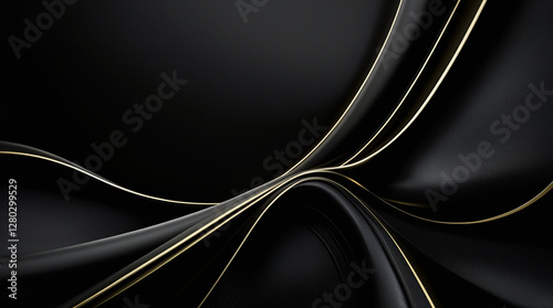abstract design unfolds against a lavish black background, striking gold line element elegantly commands attention. The luxury atmosphere is elevated by the interplay and sleek geometric shapes