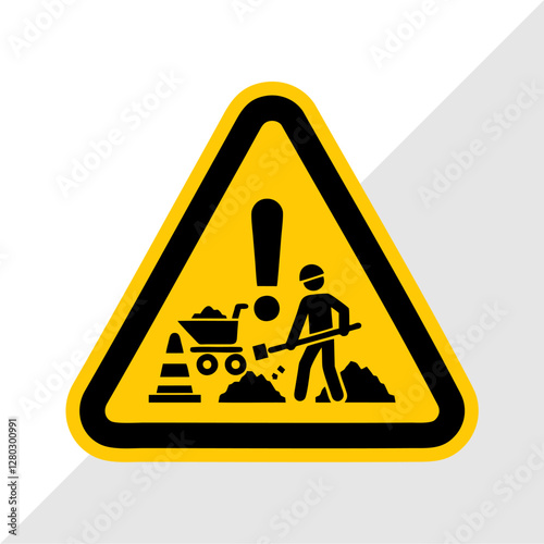 Vector Illustration of Road Construction Warning Signs Set – Under Construction, Road Work Ahead, Man Digging Ground, Work in Progress, Caution and Hazard Signs for Traffic Safety
