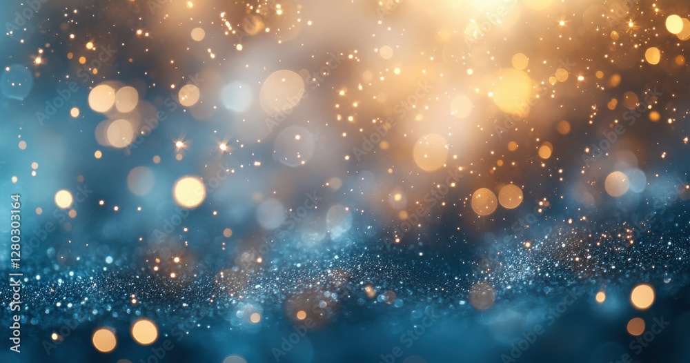 Obraz premium Beautiful bokeh background with shimmering lights in shades of gold and blue creating a magical atmosphere for celebrations and festive events