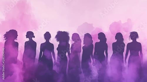 Silhouettes of Women in Purple Haze: A Celebration of Sisterhood