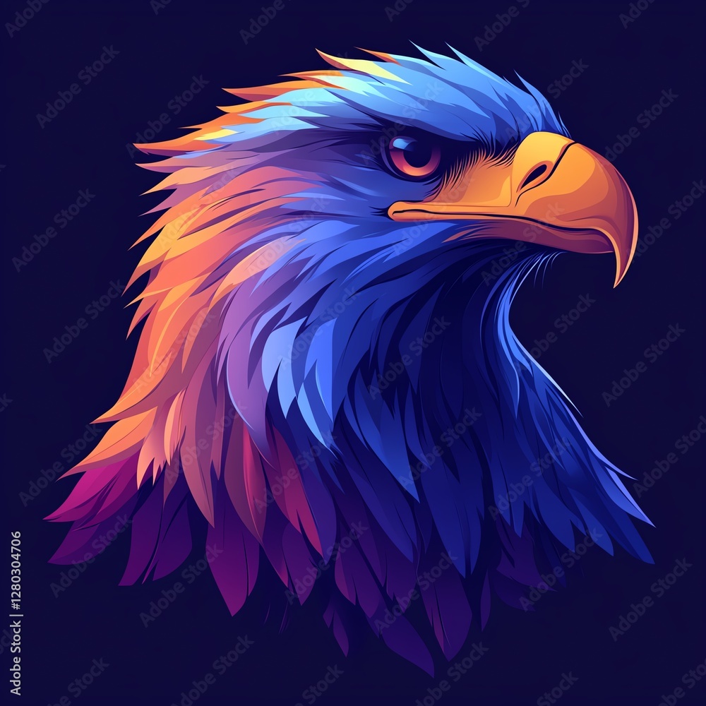 Vibrant eagle head with vivid feather details. Vibrant eagle head with vivid feather details.