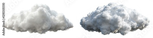 Two clouds with white and gray clouds. The clouds are very big and fluffy