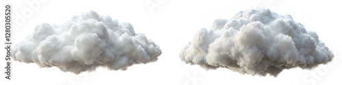 Two clouds in the sky, one is white and the other is gray. The white cloud is fluffy and looks like it's about to rain. The gray cloud is also fluffy, but it looks more ominous and threatening