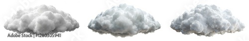 Three clouds of different sizes and shapes. The clouds are white and fluffy