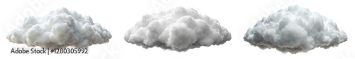 Three clouds in the sky, one is white, one is gray, and one is black. The clouds are all different sizes and shapes, but they all have a similar texture. The sky is mostly white