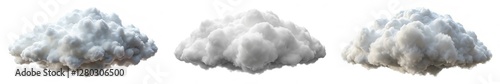 Three clouds in the sky, one is white, one is gray, and one is black. The clouds are all different sizes and shapes, but they all have a similar texture