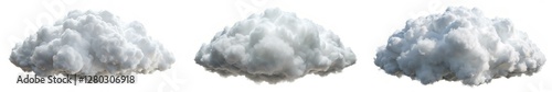 Three clouds in the sky, one is white, one is gray, and one is black. The clouds are all different sizes and shapes, but they all have a similar texture